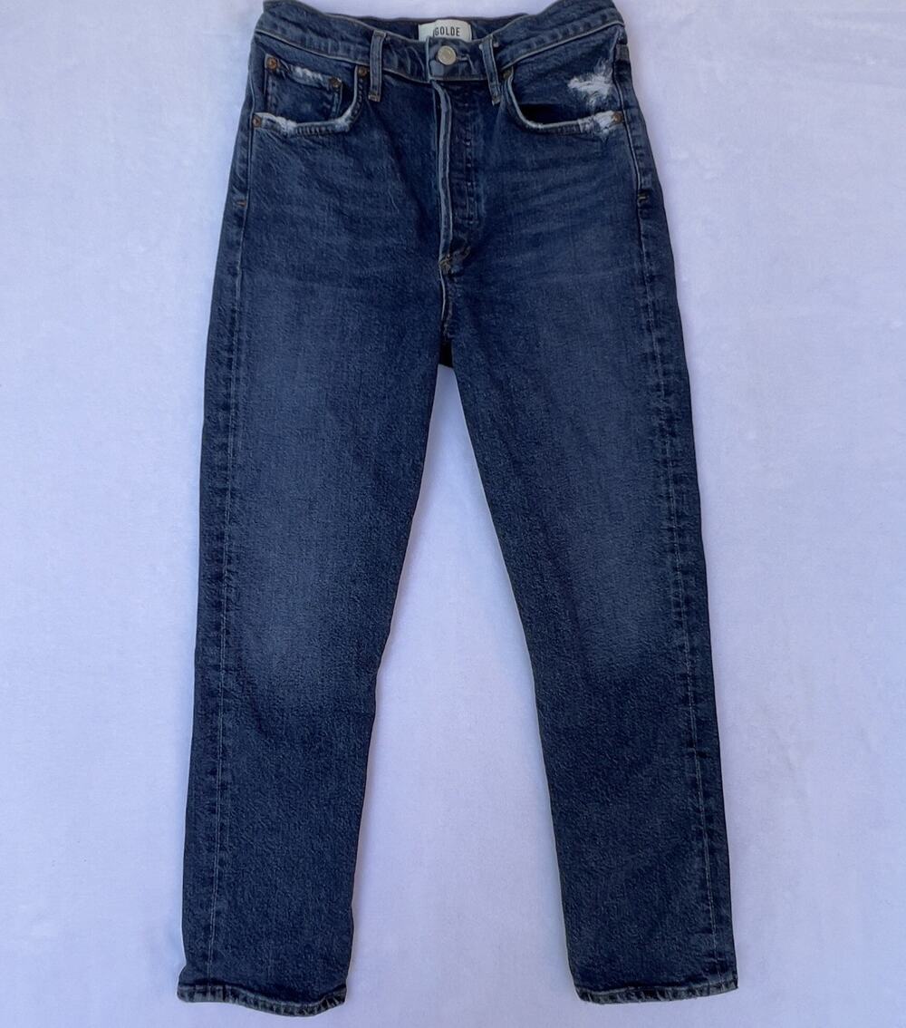 AGOLDE Riley Long Jeans Size 26 Blue High Rise Straight Button Fly Denim